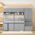 Cama alta individual de madera con gran espacio de almacenamiento con escritorio debajo de la cama, con cajones, con estantes