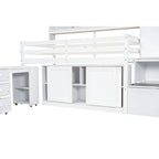 Twin Size Wooden Loft Bed Big Storage with Under-bed Desk, with Drawers, with Shelves