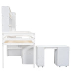 Cama alta individual de madera con gran espacio de almacenamiento con escritorio debajo de la cama, con cajones, con estantes