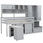 Cama alta individual de madera con gran espacio de almacenamiento con escritorio debajo de la cama, con cajones, con estantes