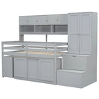 Cama alta individual de madera con gran espacio de almacenamiento con escritorio debajo de la cama, con cajones, con estantes
