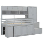 Cama alta individual de madera con gran espacio de almacenamiento con escritorio debajo de la cama, con cajones, con estantes