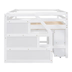 Cama alta de tamaño completo con escritorio retráctil y 3 cajones, cama alta de madera con escaleras de almacenamiento y estantes