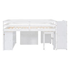 Cama alta de tamaño completo con escritorio retráctil y 3 cajones, cama alta de madera con escaleras de almacenamiento y estantes