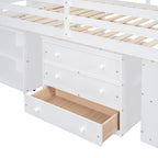 Cama alta de tamaño completo con escritorio retráctil y 3 cajones, cama alta de madera con escaleras de almacenamiento y estantes