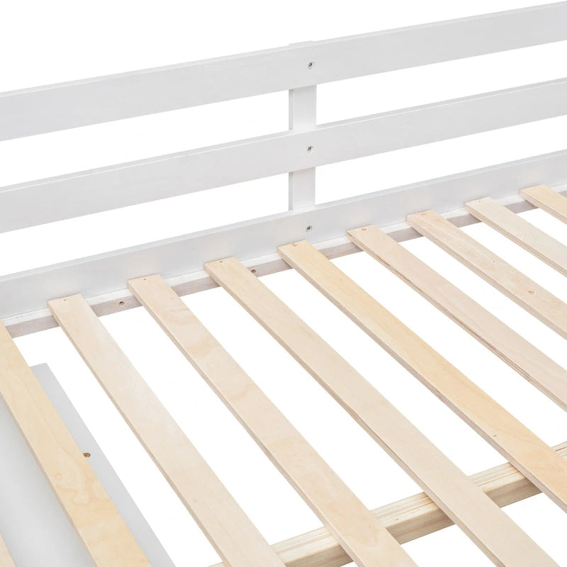 Cama alta de tamaño completo con escritorio retráctil y 3 cajones, cama alta de madera con escaleras de almacenamiento y estantes