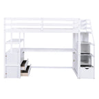 Cama alta individual con escritorio, estantes, 2 cajones integrados y escalera de almacenamiento | 136 kg