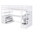 Cama alta individual con escritorio, estantes, 2 cajones integrados y escalera de almacenamiento | 136 kg