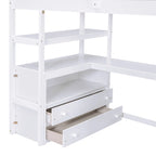 Cama alta individual con escritorio, estantes, 2 cajones integrados y escalera de almacenamiento | 136 kg