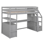 Cama alta individual con escritorio, estantes, 2 cajones integrados y escalera de almacenamiento | 136 kg