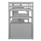 Cama alta individual con escritorio, estantes, 2 cajones integrados y escalera de almacenamiento | 136 kg