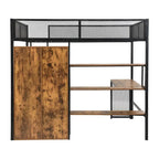 Cama alta de metal individual con escritorio y estante | Diseño que ahorra espacio para niños