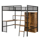 Cama alta de metal individual con escritorio y estante | Diseño que ahorra espacio para niños