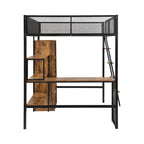 Cama alta de metal individual con escritorio y estante | Diseño que ahorra espacio para niños