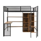 Cama alta de metal individual con escritorio y estante | Diseño que ahorra espacio para niños