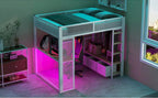 Cama alta Full Metal Gaming con LED, escritorio y cajones