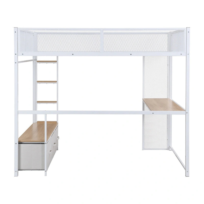 Cama alta Full Metal Gaming con LED, escritorio y cajones
