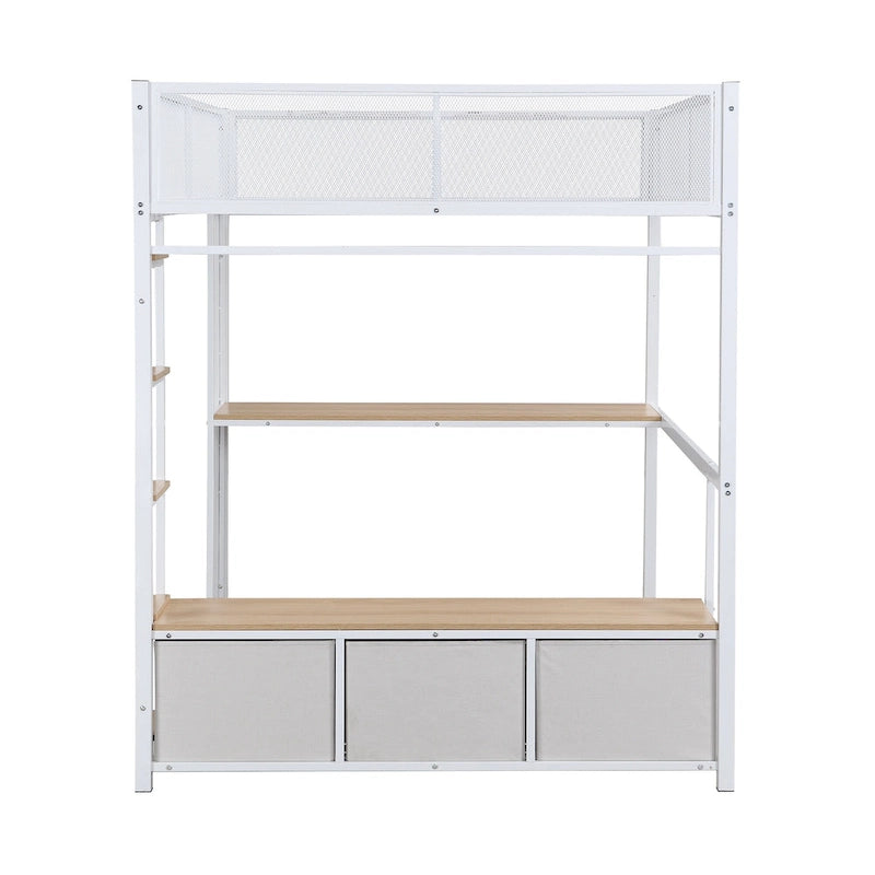 Cama alta Full Metal Gaming con LED, escritorio y cajones