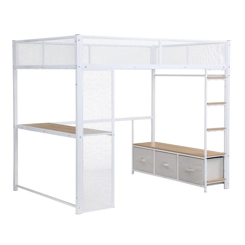 Cama alta Full Metal Gaming con LED, escritorio y cajones