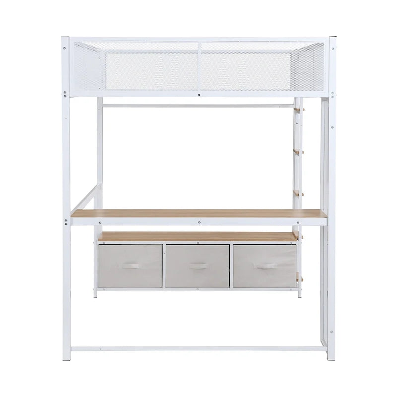 Cama alta Full Metal Gaming con LED, escritorio y cajones