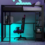 Cama alta Full Metal Gaming con LED, escritorio y cajones