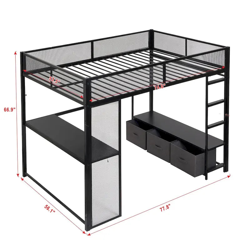 Cama alta Full Metal Gaming con LED, escritorio y cajones
