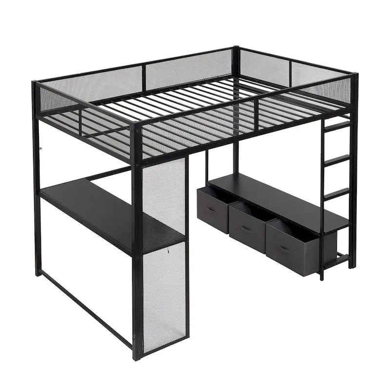 Cama alta Full Metal Gaming con LED, escritorio y cajones