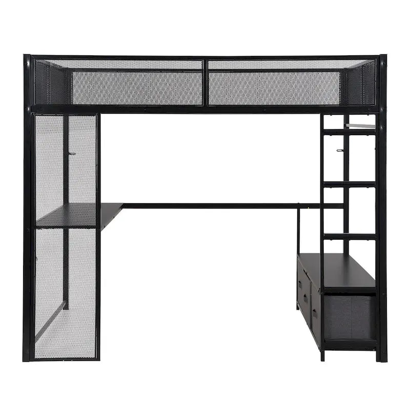 Cama alta Full Metal Gaming con LED, escritorio y cajones