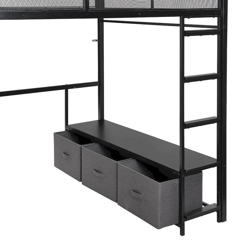Cama alta Full Metal Gaming con LED, escritorio y cajones