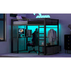 Cama alta Full Metal Gaming con LED, escritorio y cajones