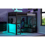 Cama alta Full Metal Gaming con LED, escritorio y cajones