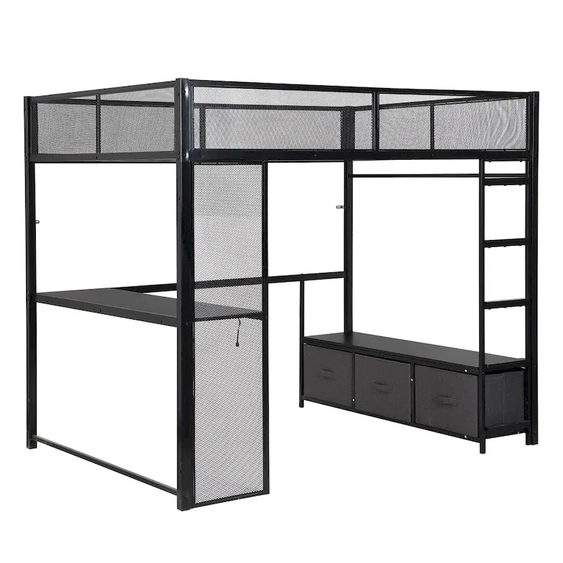Cama alta Full Metal Gaming con LED, escritorio y cajones