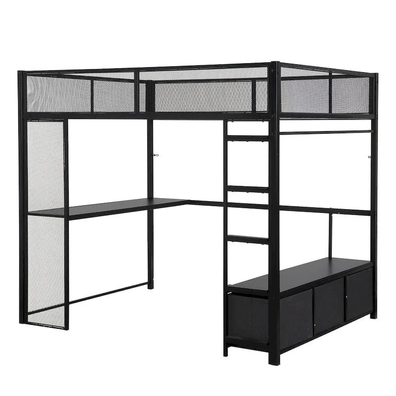 Cama alta Full Metal Gaming con LED, escritorio y cajones