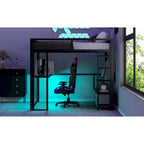 Cama alta Full Metal Gaming con LED, escritorio y cajones