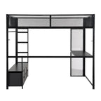 Cama alta Full Metal Gaming con LED, escritorio y cajones