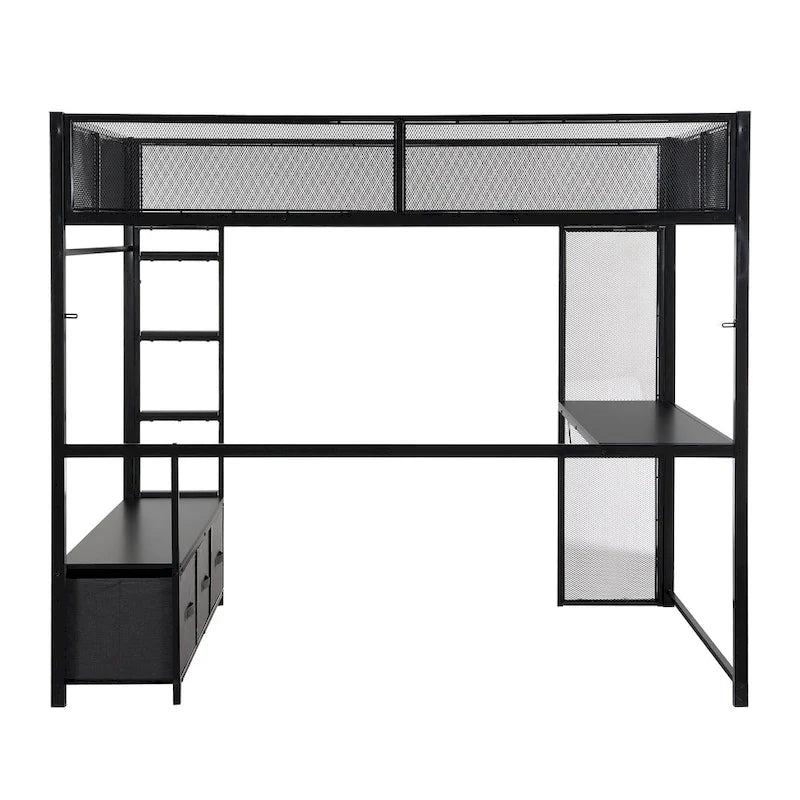 Cama alta Full Metal Gaming con LED, escritorio y cajones