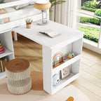 Cama alta doble con armario de almacenaje y cajones, estantería, escritorio extraíble, cama alta de madera de caucho con escalera, blanca
