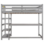 Cama alta individual con estantes de almacenamiento y escritorio debajo de la cama