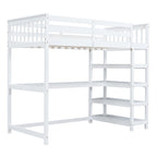 Cama alta individual con estantes de almacenamiento y escritorio debajo de la cama