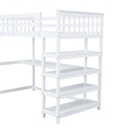 Cama alta individual con estantes de almacenamiento y escritorio debajo de la cama