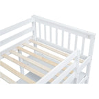 Cama alta individual con estantes de almacenamiento y escritorio debajo de la cama
