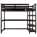 Cama alta individual con estantes de almacenamiento y escritorio debajo de la cama