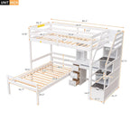 Cama alta individual con cama independiente, escalera de almacenamiento, escritorio, estantes y cajones, gris