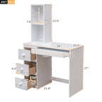 Cama alta individual con cama independiente, escalera de almacenamiento, escritorio, estantes y cajones, gris