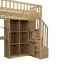 Cama alta individual con escritorio incorporado, luz LED y escalera de almacenamiento, estructura de cama alta de madera con estantes y armarios de almacenamiento