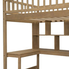Cama alta individual con escritorio incorporado, luz LED y escalera de almacenamiento, estructura de cama alta de madera con estantes y armarios de almacenamiento