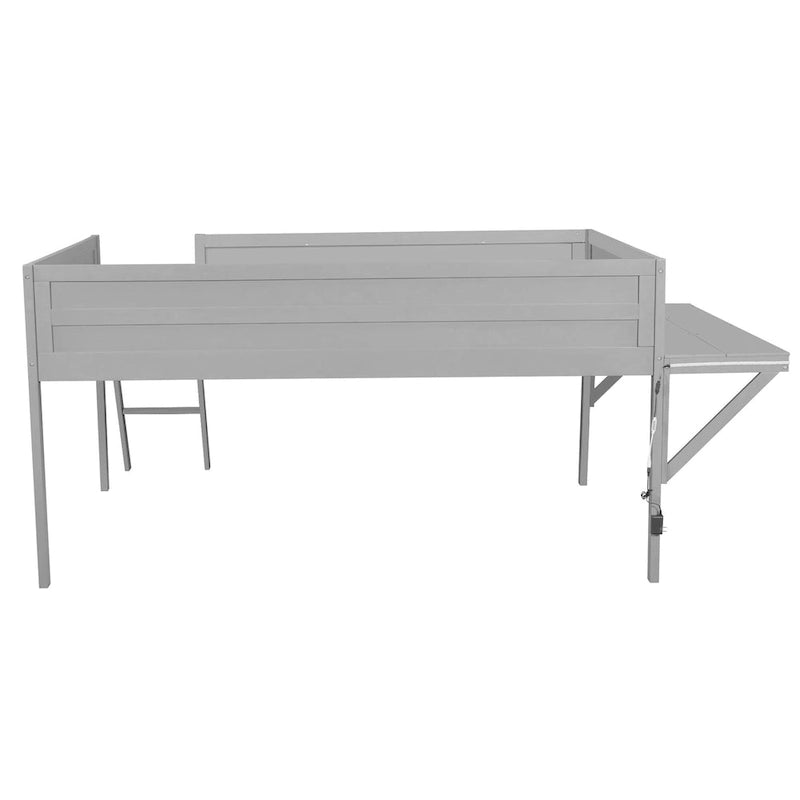 Cama alta de madera de tamaño completo con escritorio y LED, estructura de cama alta de madera con escalera inclinada, no necesita somier para niños