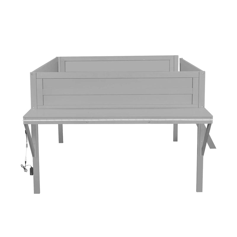Cama alta de madera de tamaño completo con escritorio y LED, estructura de cama alta de madera con escalera inclinada, no necesita somier para niños