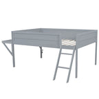 Cama alta de madera de tamaño completo con escritorio y LED, estructura de cama alta de madera con escalera inclinada, no necesita somier para niños