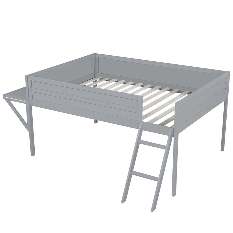 Cama alta de madera de tamaño completo con escritorio y LED, estructura de cama alta de madera con escalera inclinada, no necesita somier para niños